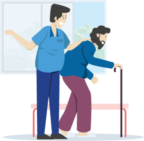 This illustration is a man helping an older man to walk